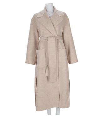 Fabiana Filippi Knee-Length Relaxed Fit Belted Wool Coat - Natural