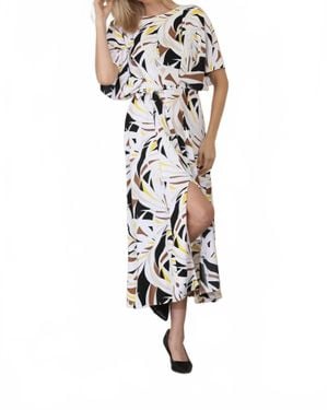 Joseph Ribkoff Tropical Front Slit Summer Dress - White