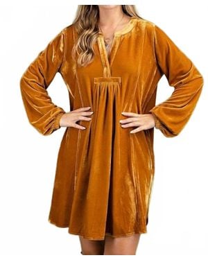 Easel Rush Of Velvet Tunic Mini Dress - Orange