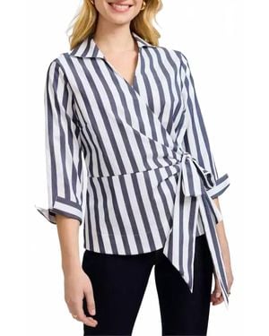 Foxcroft Salina Striped Wrap Shirt - Blue