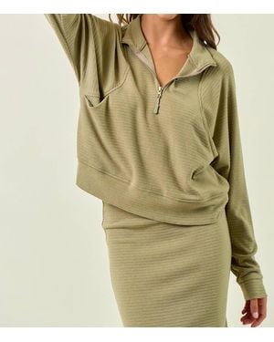Doe And Rae Stripe Textured Half Zip Top - Green