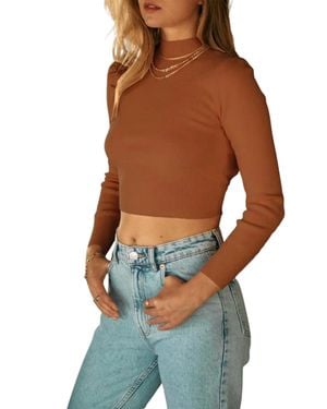 Endless Blu. Cropped Open-Back Mock Neck Sweater - Orange
