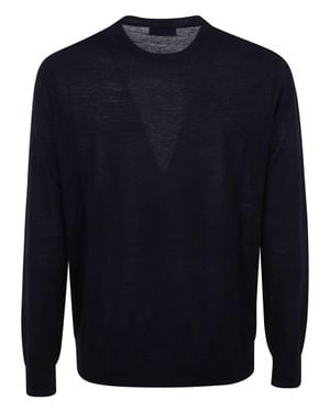 Ballantyne Round Neck Wool Sweater With Subtle Vents - Blue