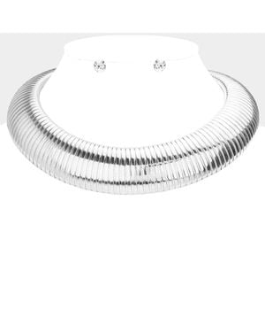 Fashnzfab Wide Ribbed Metal Choker Necklace - White
