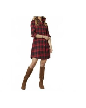 Coco + Carmen Joy Plaid Button Front Tunic Dress - Red