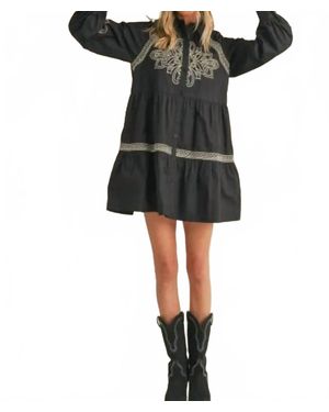 ..,merci Embroidered Button Down Mini Dress - Black