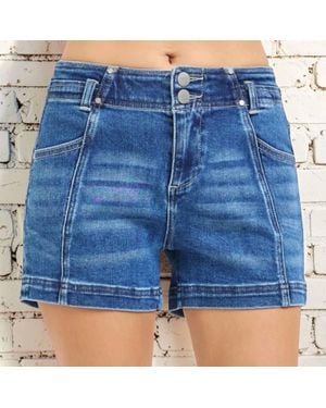 Risen Kaci Double Button Denim Shorts - Blue