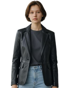 Infinity Leather Italian Leather Blazer Jacket-Chongqing - Black