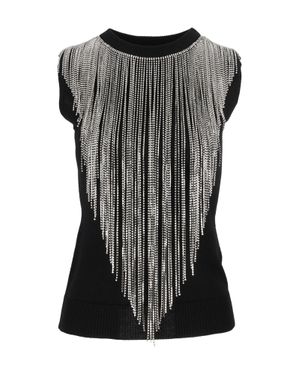 Sportmax Crine Fringe Sleeveless Knit Tank Top - Black