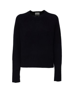 Allude Boxy Ribbed Wool Cashmere Crewneck Sweater - Black