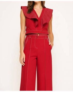 Strut & Bolt Stitch Ruffle V-Neck Top - Red