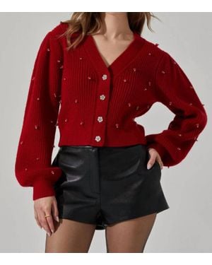 Astr Delsie Pearl Embellished Cardigan - Red