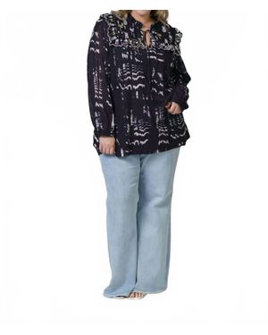 Emily Lovelock Daisy Long Sleeve V-Neck Blouse - Blue