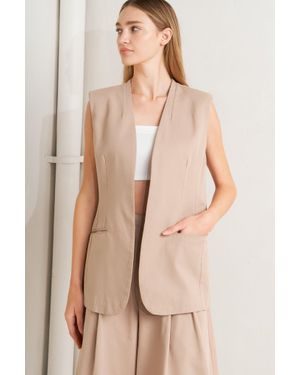 TRUEDAMES Elegant Pleat Woven Midi Vest - Natural