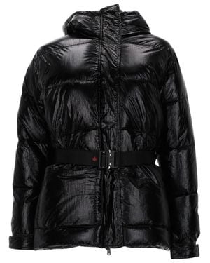 Canadian Puffer Jacket With High Collar And Wide Belt - Black