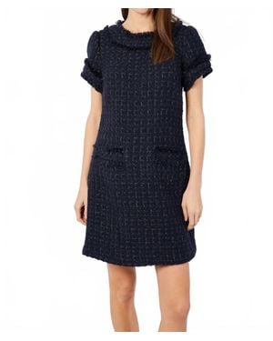 Sail To Sable Metallic Tweed Short Sleeve Shift Dress - Blue