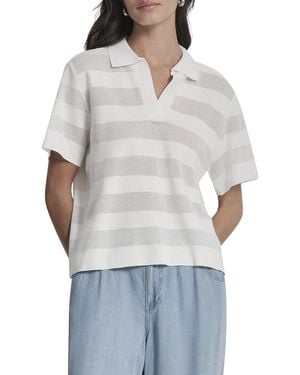 DKNY Sheer Striped Polo Sweater - Gray
