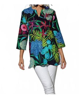 KikiSol Hydrangea V-Neck Tunic - Blue