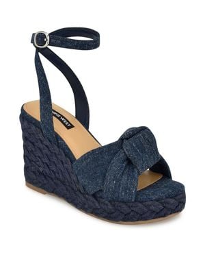 Nine West Dotime 7 Ankle Strap Almond Toe Wedge Sandals - Blue