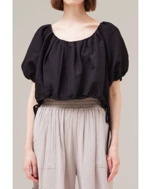 GRADE & GATHER Seer Sucker Volume Blouse - Black