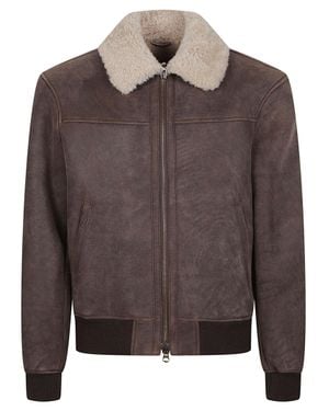 Stewart Sean Leather Shearling Collar Bomber Jacket - Brown