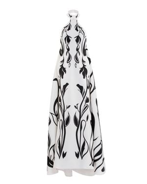 Saiid Kobeisy Laser Cut Scuba Halter Neck Dress With Bold Organic Motifs - White