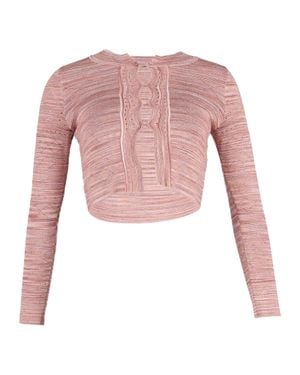 Sandro Striped Cropped Viscose Cardigan - Pink