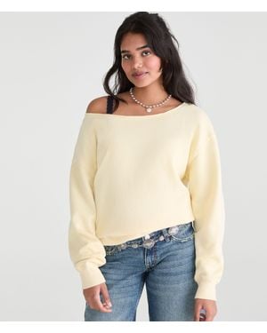 Aéropostale Cloud Soft Oversized Off-The-Shoulder Sweatshirt - Natural