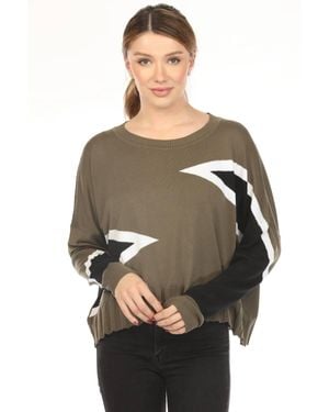 Planet By Lauren G. Mini Triangle Crew Neck Sweater Top - Gray