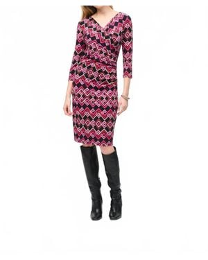 Joseph Ribkoff Geometric Faux Wrap Sheath Dress - Red