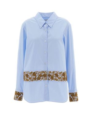 Dries Van Noten Light Bead Embroidered Cotton Poplin Shirt - Blue