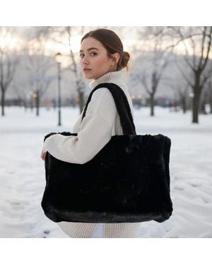 Fashnzfab Oversized Faux Fur Soft-Touch Tote Bag - Gray