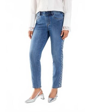 Fdj Phyllis Pull-On Pencil Ankle Denim With Pearl Embellishments Jeans - Blue
