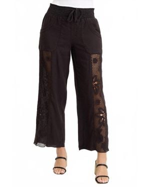 XCVI Rokel Linen Crochet Ruched Wide Leg Pant - Black