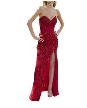 Primavera Long Beaded Corset Gown - Red