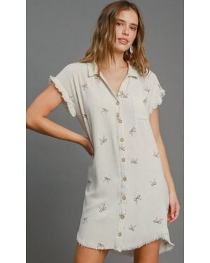 Umgee Short Sleeve Shirt Dress - Gray