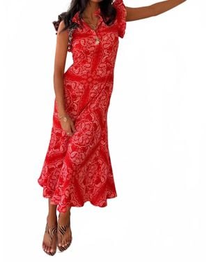 Never Fully Dressed Remi Dress With Leopard Sleeve - Red