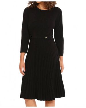 Maggy London Jewel Neck Pleated Skirt Knit Dress - Black