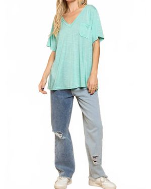Pol Basic And Soft Slub V Neckline Tee - Blue