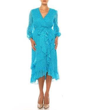 Maison Tara Long Sleeve Polka Dot Midi Dress - Blue