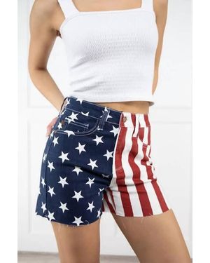 Judy Blue High Waist Americana Flag Fray Hem Shorts - Blue