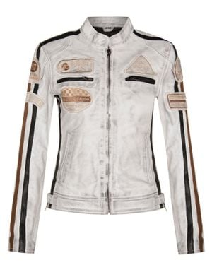 Infinity Leather Biker Racing Badges Jacket-Agadir - Gray