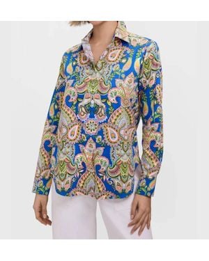 Foxcroft Meghan Garden Paisley Long Sleeve Shirt - Blue