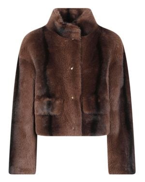 ERMANNO FIRENZE Cropped High-Collar Concealed-Closure Faux-Fur Jacket - Brown