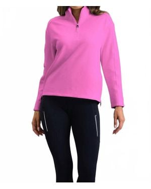 IBKUL Waffle Knit 1/4 Zip Pullover Sweatshirt - Pink