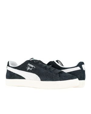PUMA Clyde Hairy Suede Sneakers 393115-02 Frosted Ivory - Black