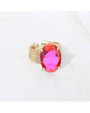 Fashnzfab Oval Cut Stone Adjustable Ring - Pink