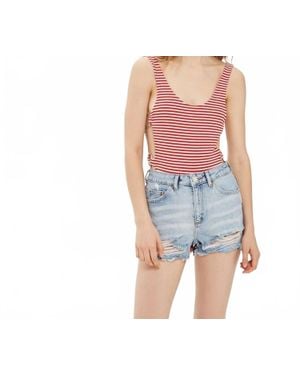TOPSHOP Moto American Flag High Rise Mom Denim Shorts - Blue