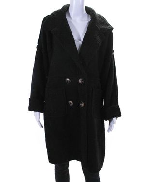 Apricot Collar Button Closure Suede Long Coat - Black