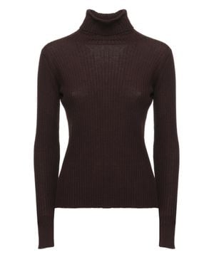 Panicale High-Neck Elastic Ribbed Wool Sweater - Black